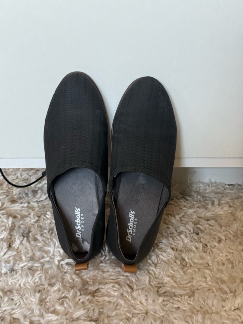 Dr. Scholl's Black Slip-On Comfort Flats with Tan Pull Tabs